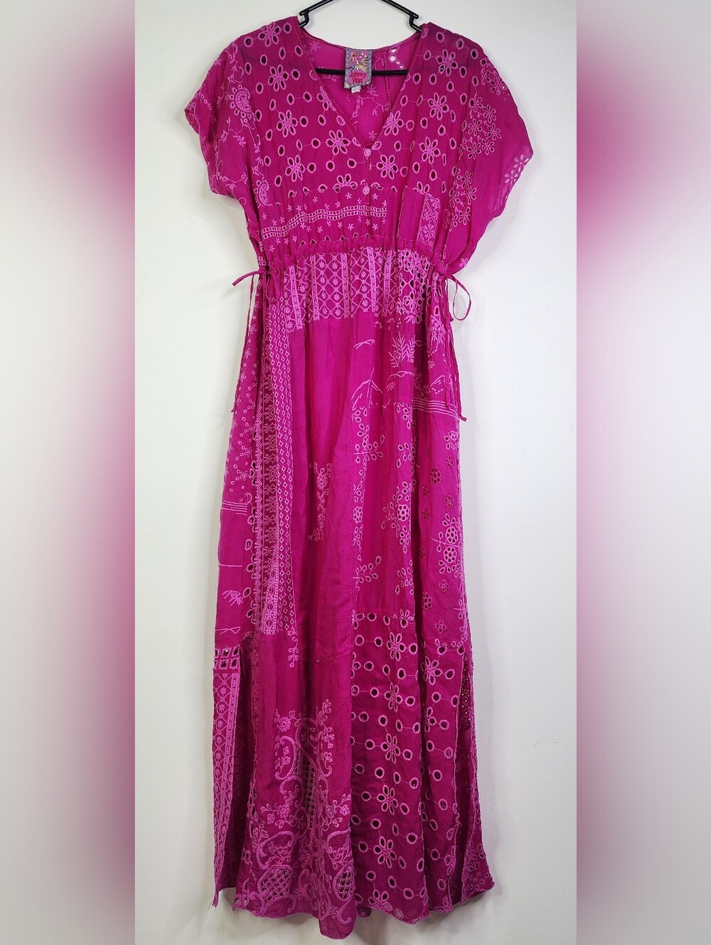 Olympic Patchwork Dress, Medium, Boho, Flowy, Cinched Waist Tie